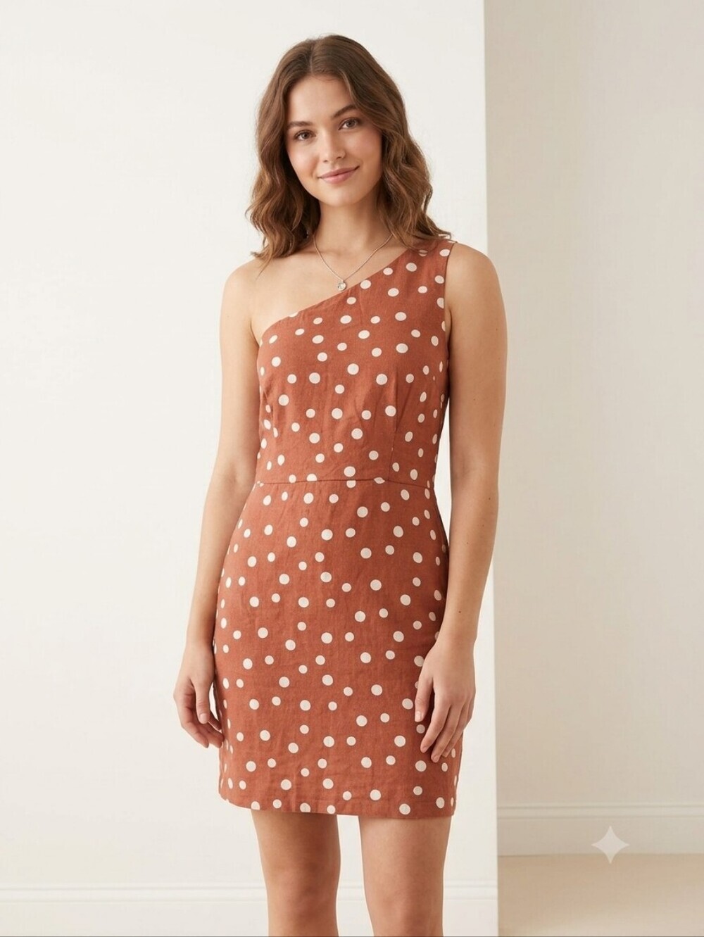 Abercrombie & Fitch One-Shoulder Rust Polka Dot Dress
